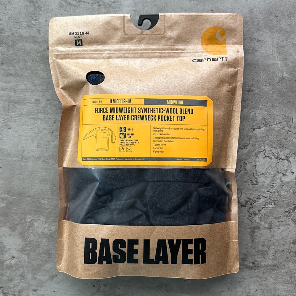 Carrhartt, force midweight, synthetic wool blend, base layer crewneck pocket top